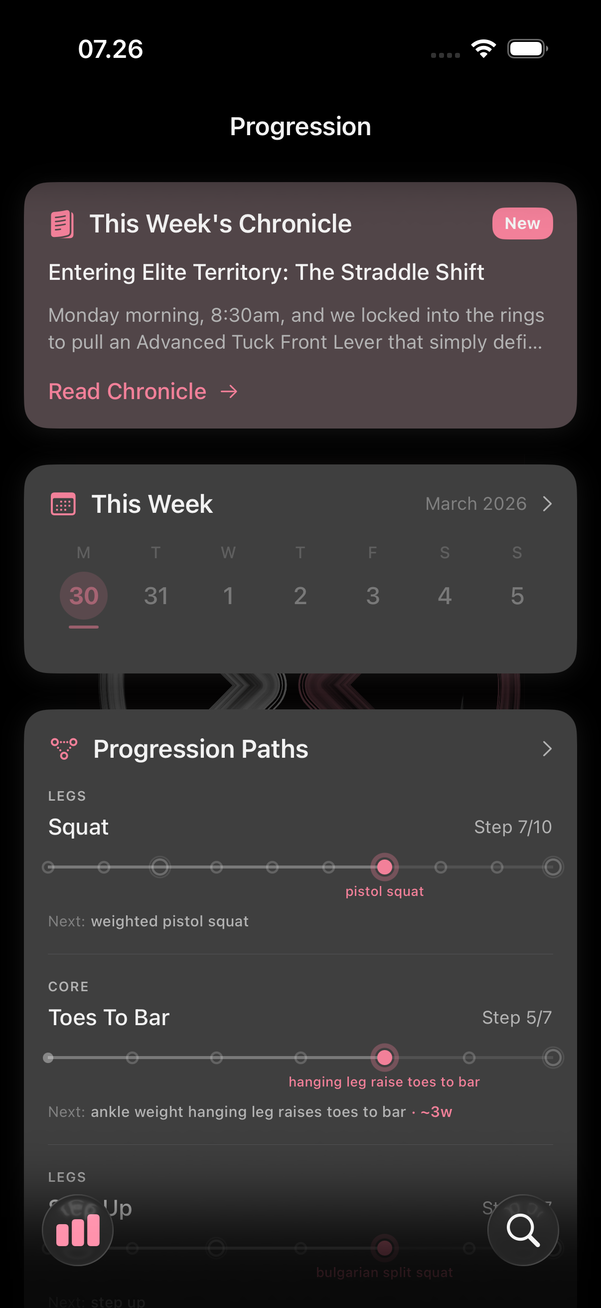 Progression paths and the week at a glance
