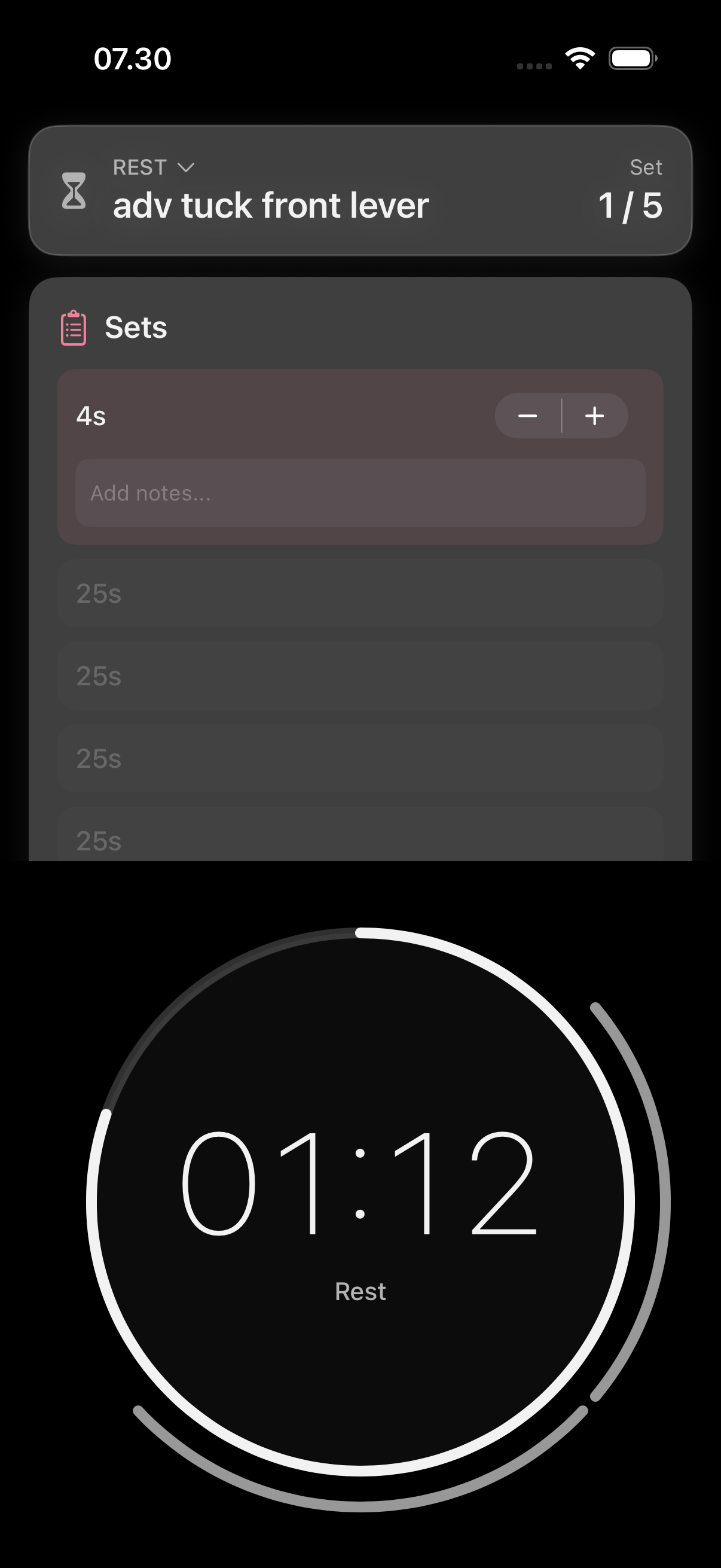 Rest timer between sets, with the next exercise